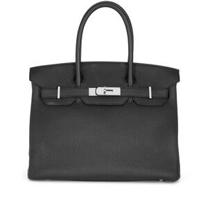 Elegant Black Leather Handbag H Birkin bag 35 cm Togo leather PHW vintage Korean